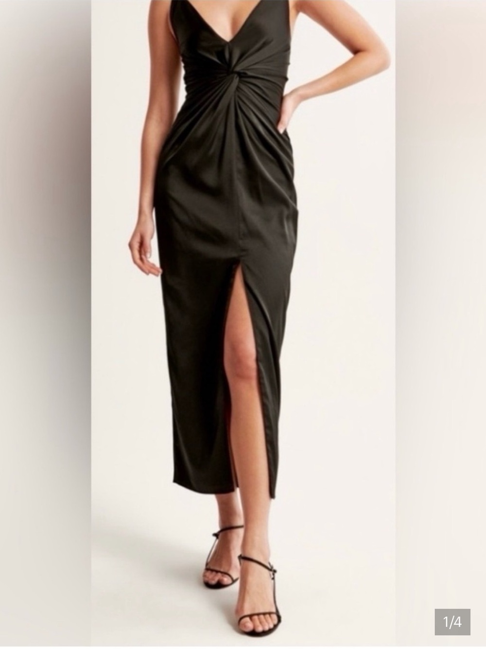 Abercrombie & Fitch Black Twist-Front Midi Dress with Front Slit